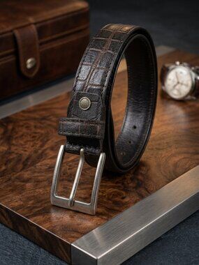 Premium Crocodile Patterned Leather Men's Belts Black
